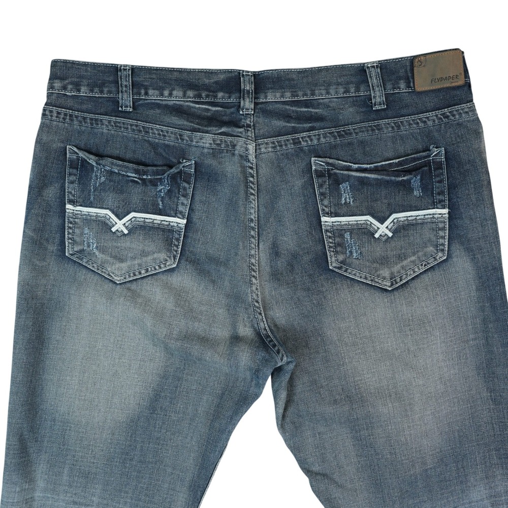 Flypaper Jeans Mens 42x34 Blue‎ Boot Cut Distressed Embroidered Y2K Denim